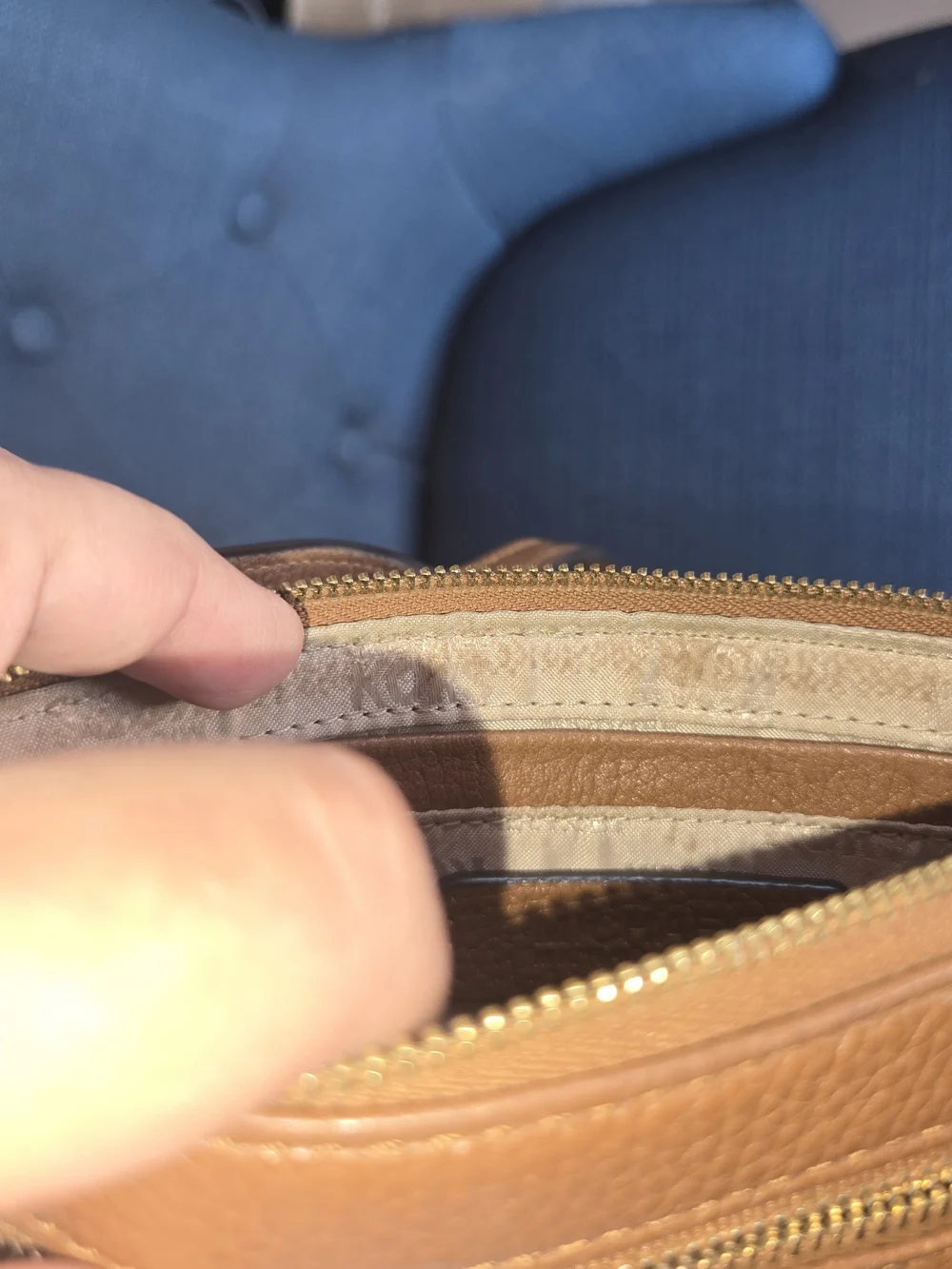 Michael Kors Cognac Pebbled Leather Wristlet with Gold Hardware